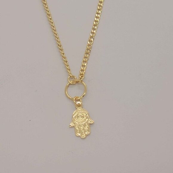 Brand New Brazilian 18k Gold Filled Blue Evil Eye & Hamsa Necklace - Picture 1 of 7
